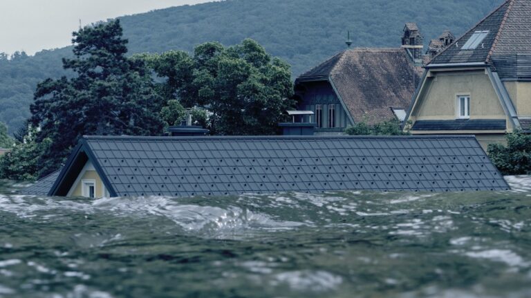Houses flooded with water